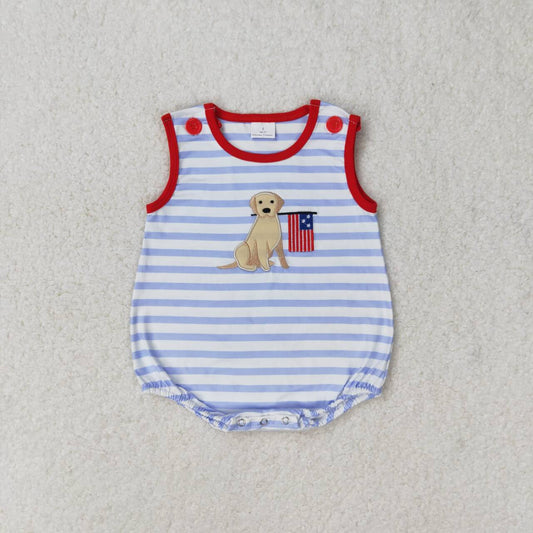 SR1080 4th of July Embroidered puppy flag striped vest onesie