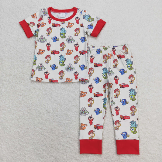 BSPO0322 Boys Cartoon Stars Red and white short-sleeved trousers pajamas set