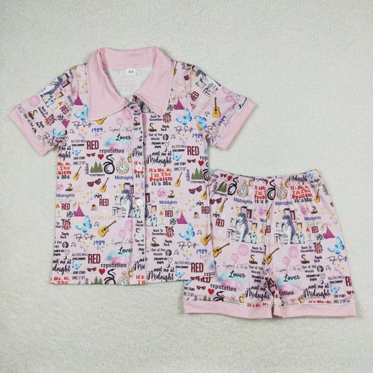 GSSO0923 adult country music singer pink short-sleeved shorts pajama suit