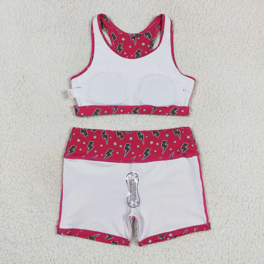 GT0519+SS0216 Stars Lightning rose red sleeveless top shorts yoga suit