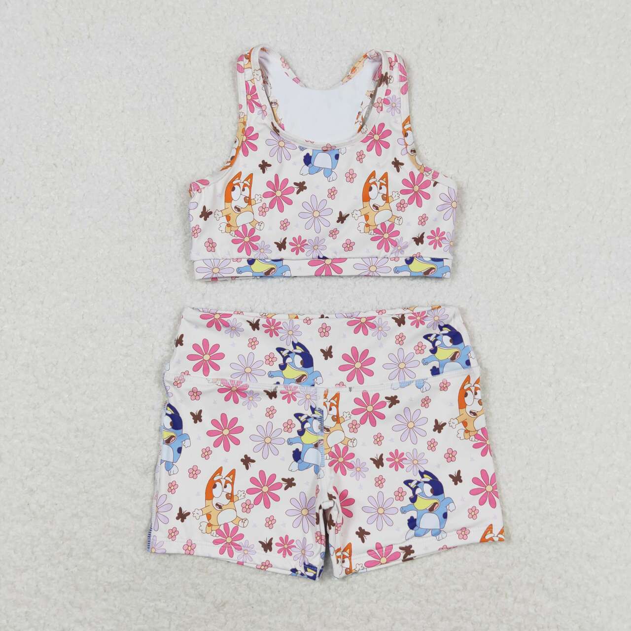 GT0516+SS0213 Cartoon Dog Flower Butterfly Sleeveless Top Shorts Yoga Set