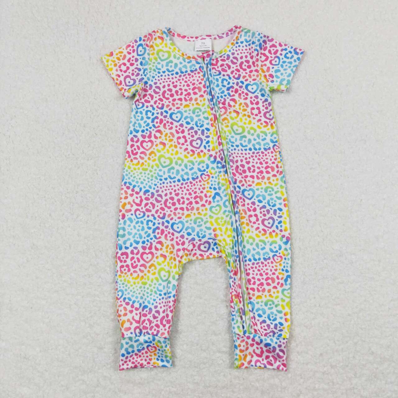 SR0977 Colorful leopard print lace zipper short-sleeved onesie