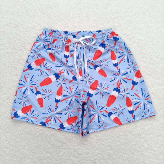 S0335 Adult male 4th of July firework Popsicle blue swimming trunks