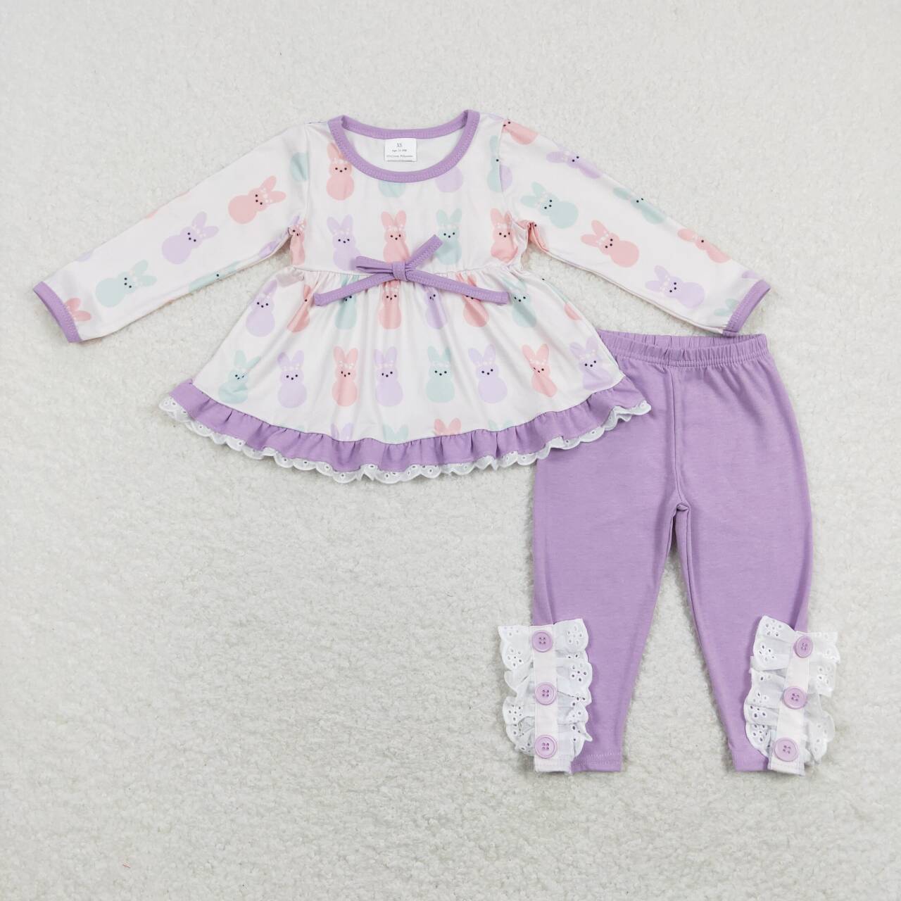 GLP1078 Colorful Rabbit Lace Long Sleeve Purple Pants Suit