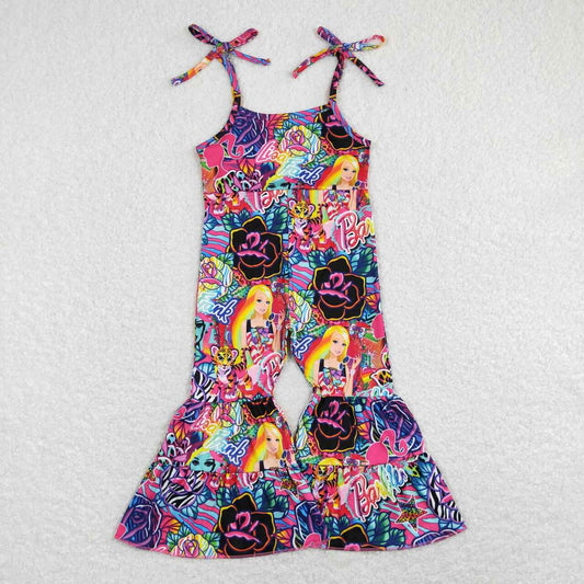 SR0886 letter flower magenta suspender jumpsuit