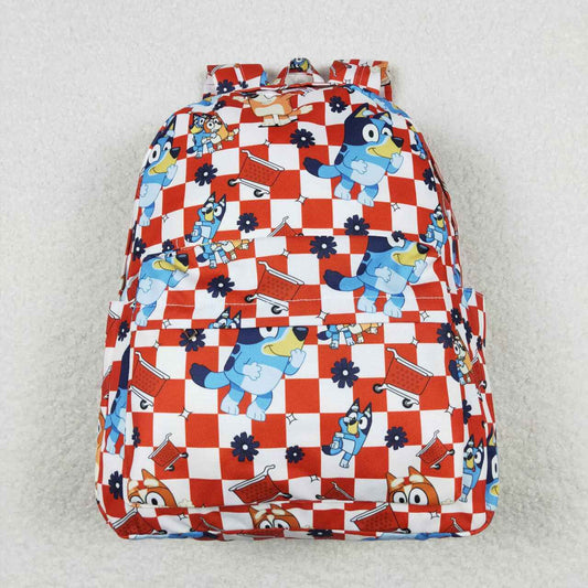 BA0179 Cartoon dog red and white checkered backpack