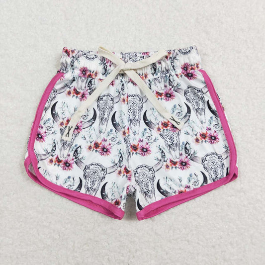 SS0122 kids Alpine bull rose red edge white shorts