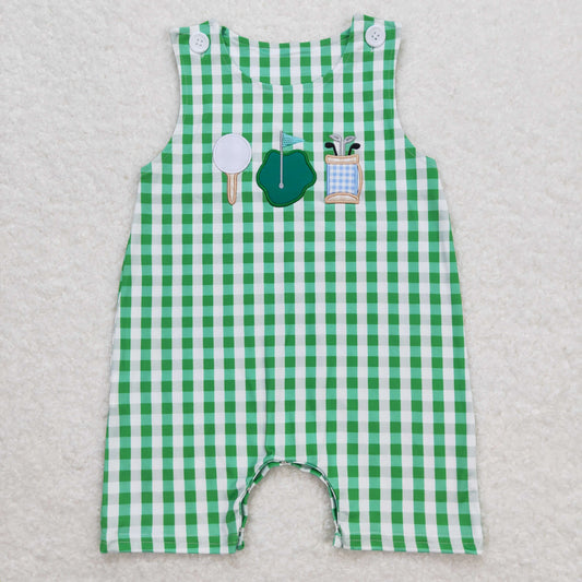 SR0796 Embroidered golf ball green and white sleeveless onesie