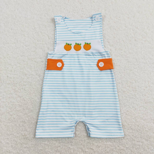 SR0738 Embroidery Orange Blue and White Striped Sleeveless Jumpsuit