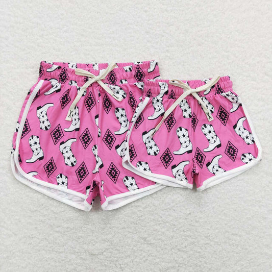 SS0126 kids boots geometric pattern rose red shorts