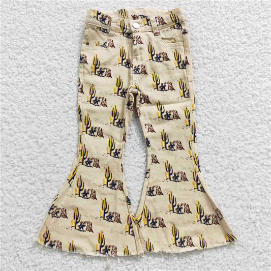 P0074 Baby Girls Cactus Horse Denim Bell Pants
