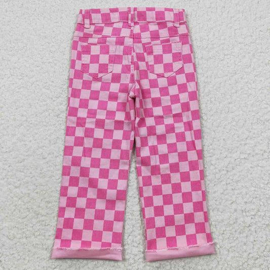 P0096 Plaid Ripped Jeans pink