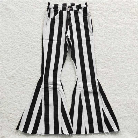 P0121 Adult black and white striped denim pants