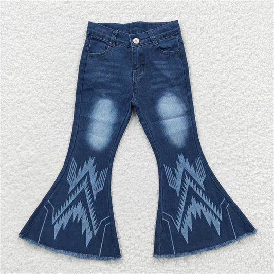 P0126 Denim pants in geometric pattern blue
