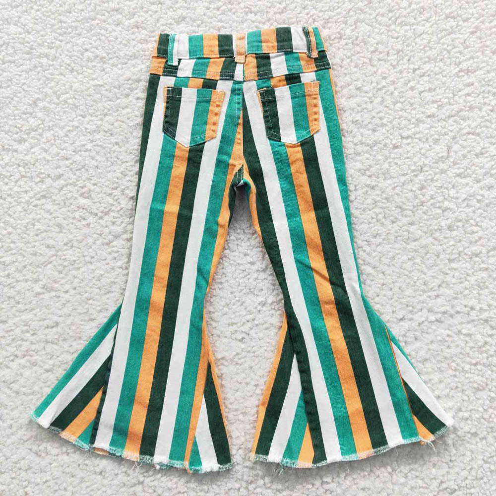 P0131 Green and Orange Striped Denim pants