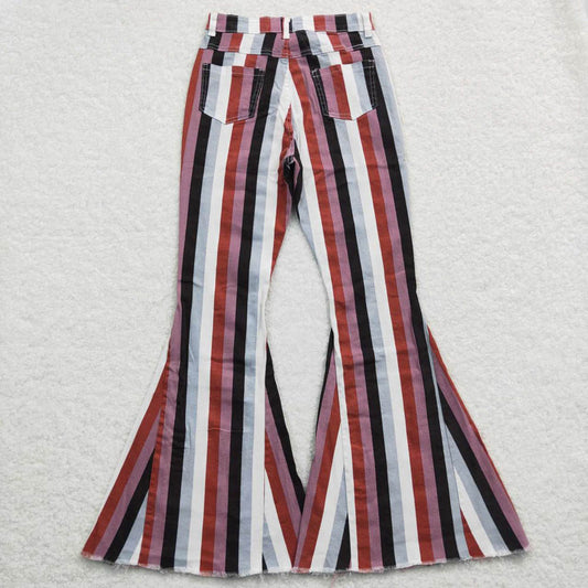 P0152 Adult brick red grey and white striped denim pants