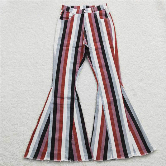 P0152 Adult brick red grey and white striped denim pants