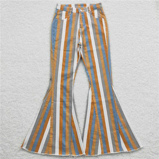 P0153 Adult orange grey and white striped denim pants