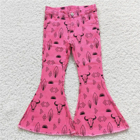 P0159 Alpine bull Leaf aztec rose-red denim pants