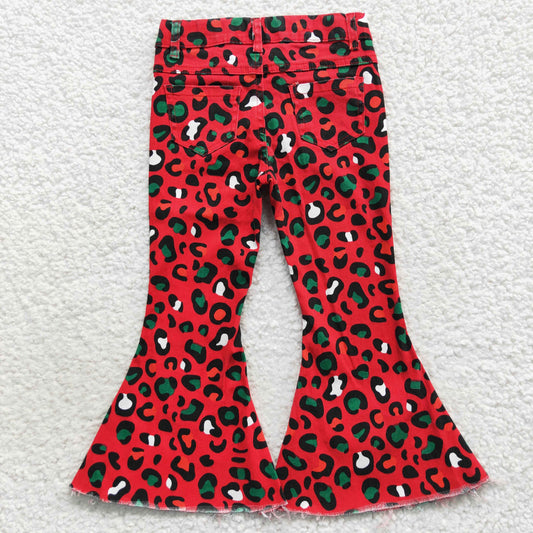 P0229 Red and green leopard print denim pants