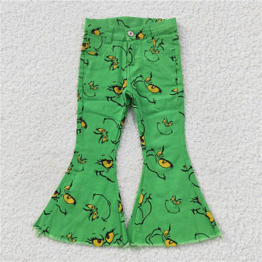 P0230 Cartoon green denim pants