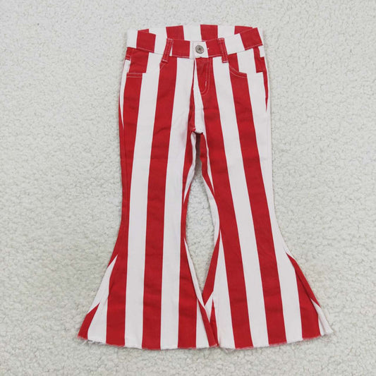 P0246 Red and white striped denim pants