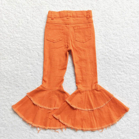 P0271 Distressed Orange Double Layer Flared Denim Pants