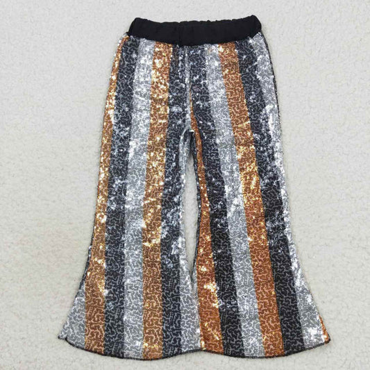 P0278 black and white gold striped sequin trousers
