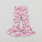 P0294 letter love pink and white plaid denim trousers