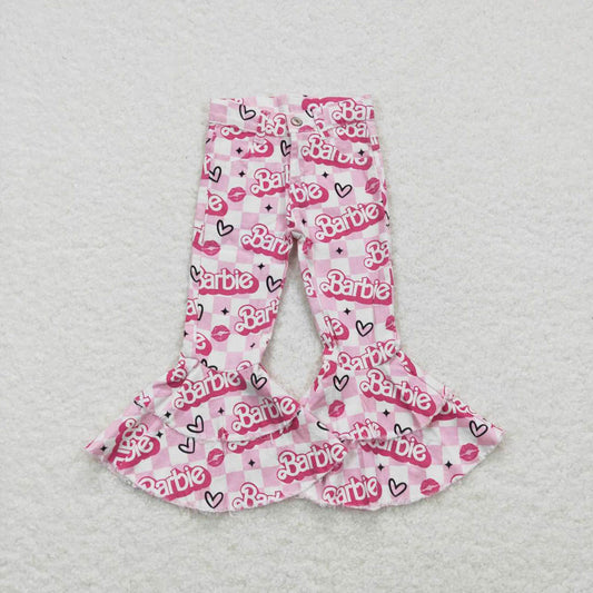 P0294 letter love pink and white plaid denim trousers