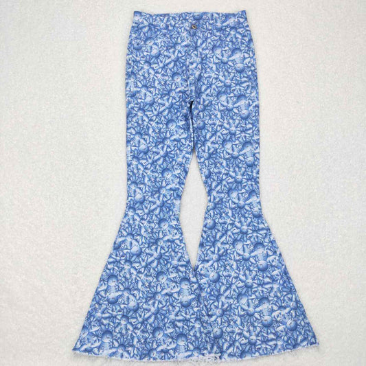 P0297 Adult floral pattern blue denim trousers