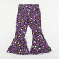 P0313 yellow-green leopard print purple denim trousers