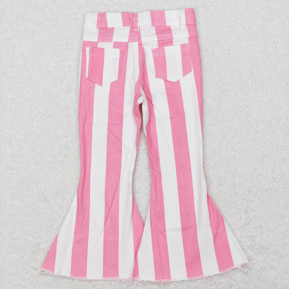 P0315 pink and white striped denim trousers