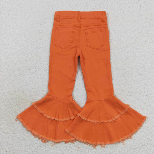 P0322 Dark Orange Bleached Double Layer Lace Jeans