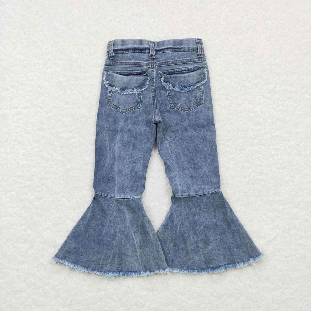 P0325 light color bell bottom denim trousers