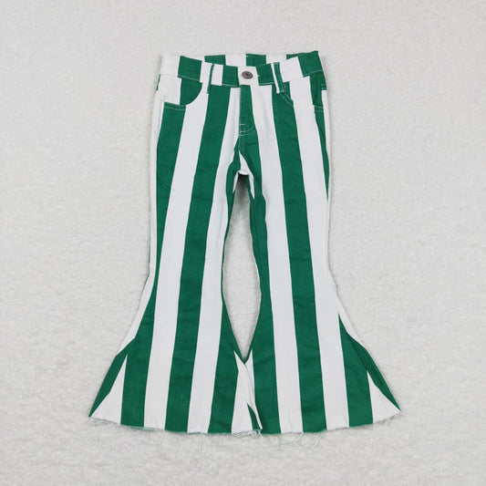P0330 Green and white striped denim pants