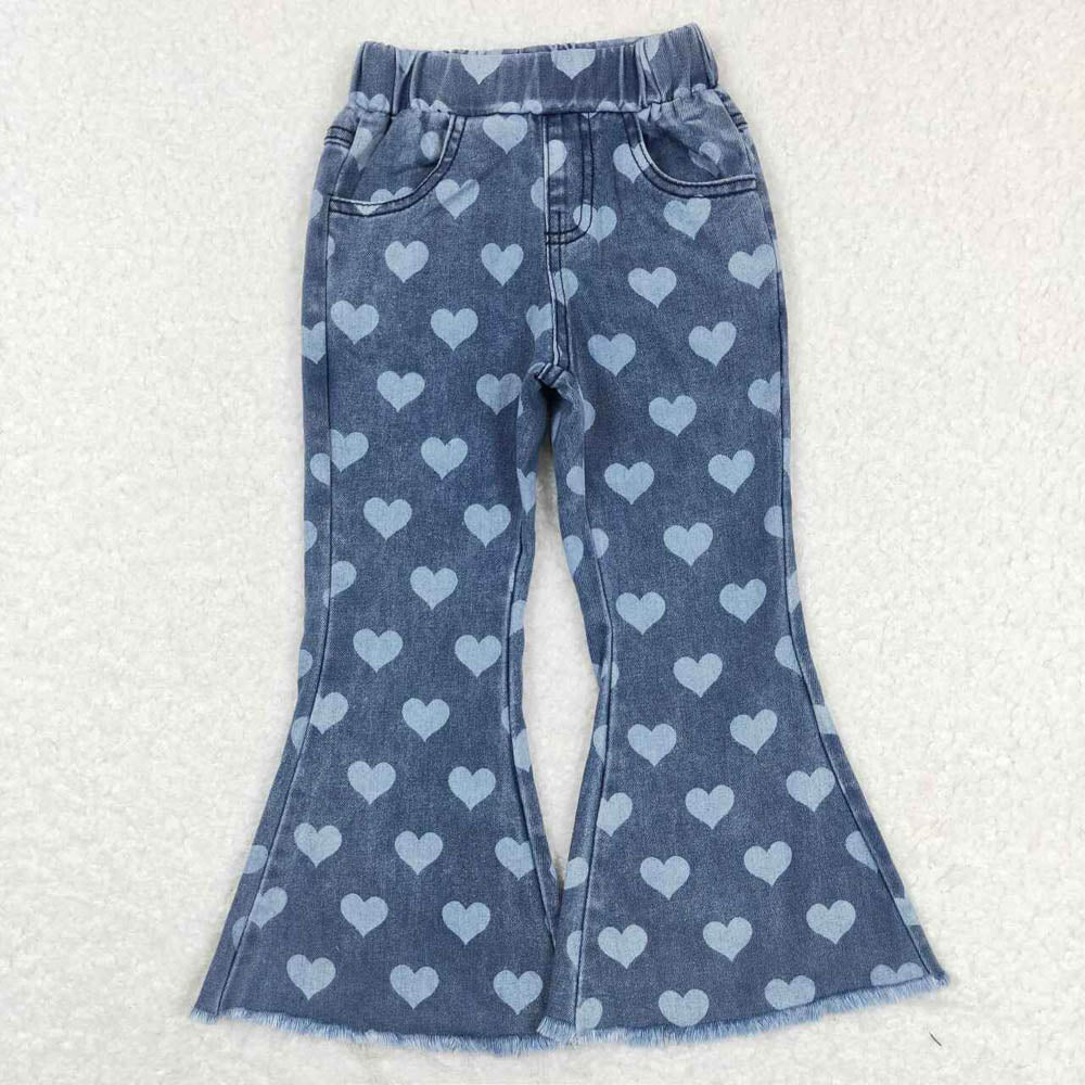 P0333 Heart pattern denim trousers