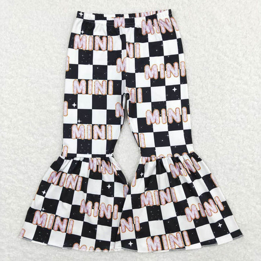 P0345mini letter black and white plaid children's trousers