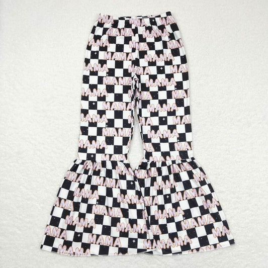 P0346 Adult mama lettering black and white plaid trousers