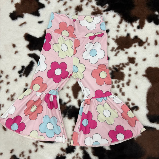 P0361 Baby Girls Spring Colorful Flowers Flare Bell Bottom Pants