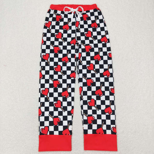 P0388 Adult Red Love Lollipop Black and White Plaid Red Trousers Valentine's Day