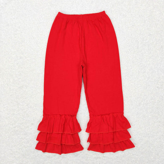 P0409 Big red three-layer ruffled trousers