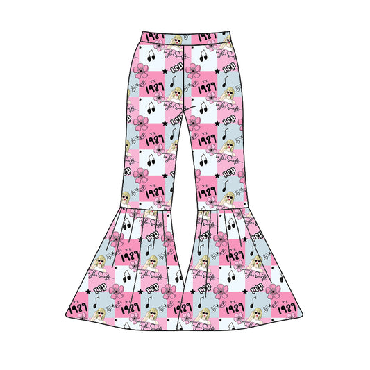 P0462Adult Women Pink Flowers 1989 Singer Bell Bottom Pants Preorder