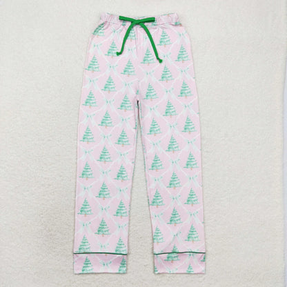 Family Sibling Bows Trees Checked Top Ruffle Pants Christmas Pajamas Sets Zipper Rompers Women Pants C9.30
