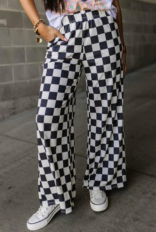 P0647 Adult Women Black Checkered Bottom Pants Pajamas Preorder