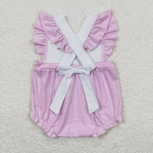 SR0620 Embroidered Three rabbit bow purple and white flying sleeve onesie