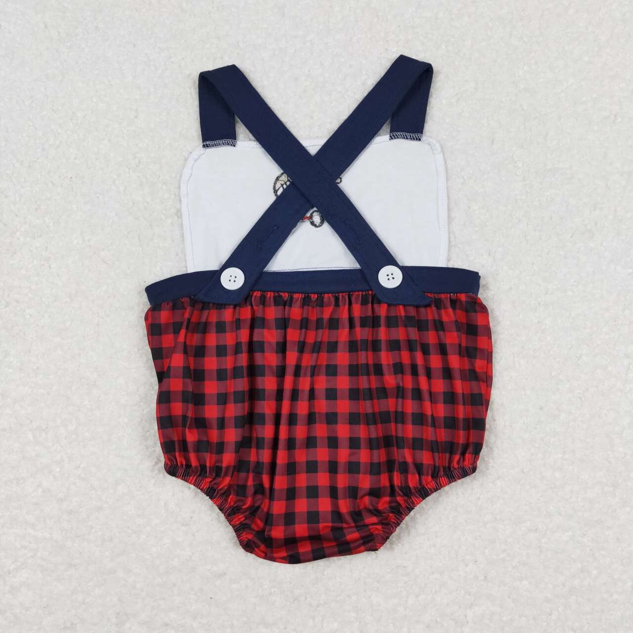 SR0753 Embroidered basketball baseball football cart navy blue border red and black checked vest onesie