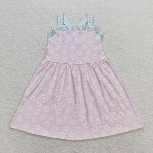 GSD0910 Pink sleeveless dress with little Daisy flowers plaid lace