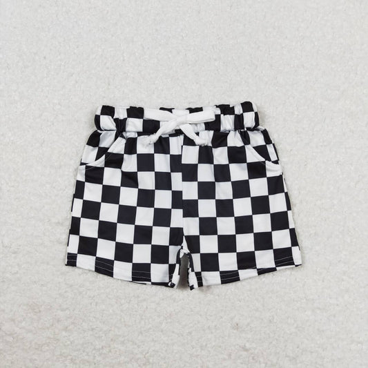 SS0273 Baby Boys Black Checkered Pockets Shorts