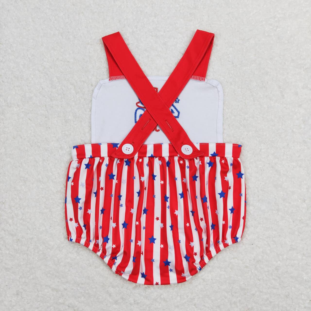 SR0810 4th of july Embroidered letter star hat Red and white striped vest onesie